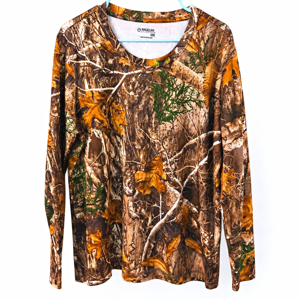 Magellan Men’s XL Regular Long Sleeve Camo T-Shirt Brown Green Hunting